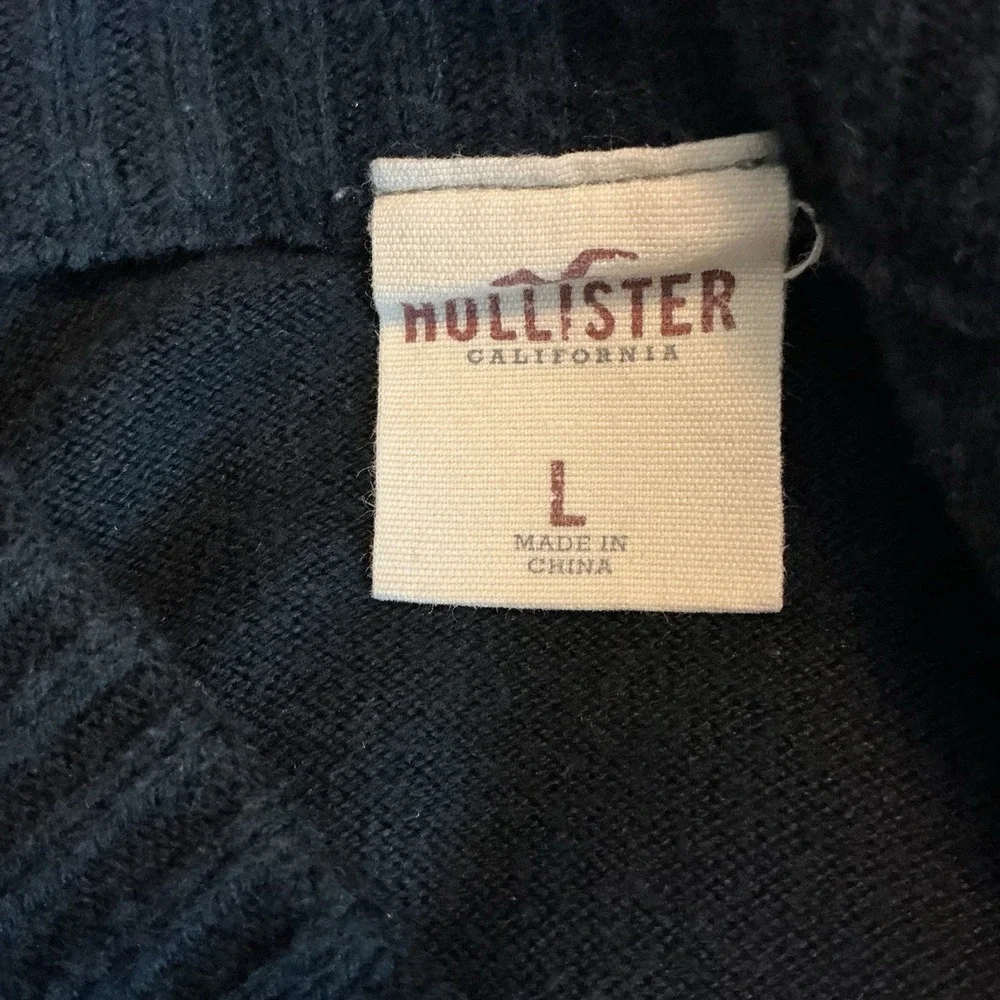 Hollister Sweater Mens Large Navy V Neck Pullover Blue Logo Cotton Blend Classic